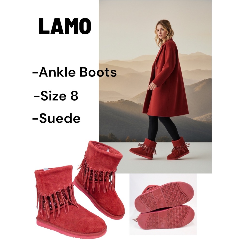 Lamo Red Suede Fringe Sequin Ankle Boots | Size 8 🎁🎁🎁